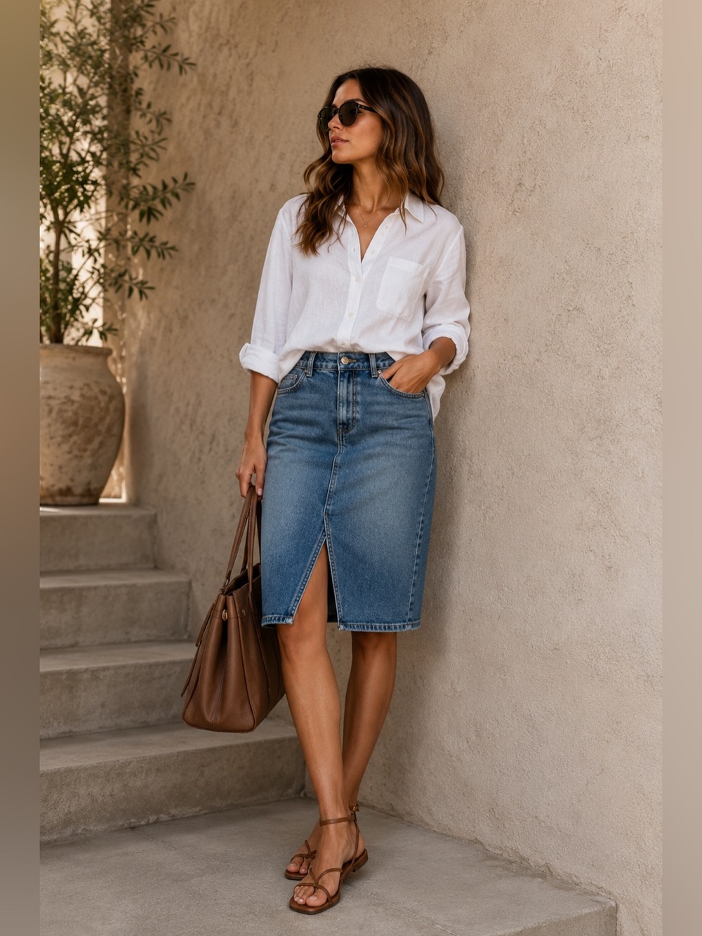 Michael Kors denim midi skirt front slit size 6